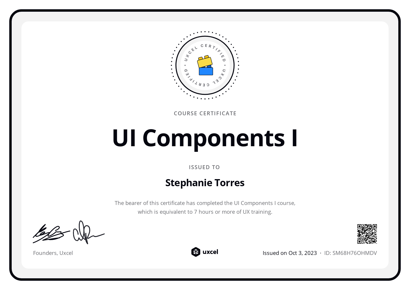 Stephanie Torres's certificate